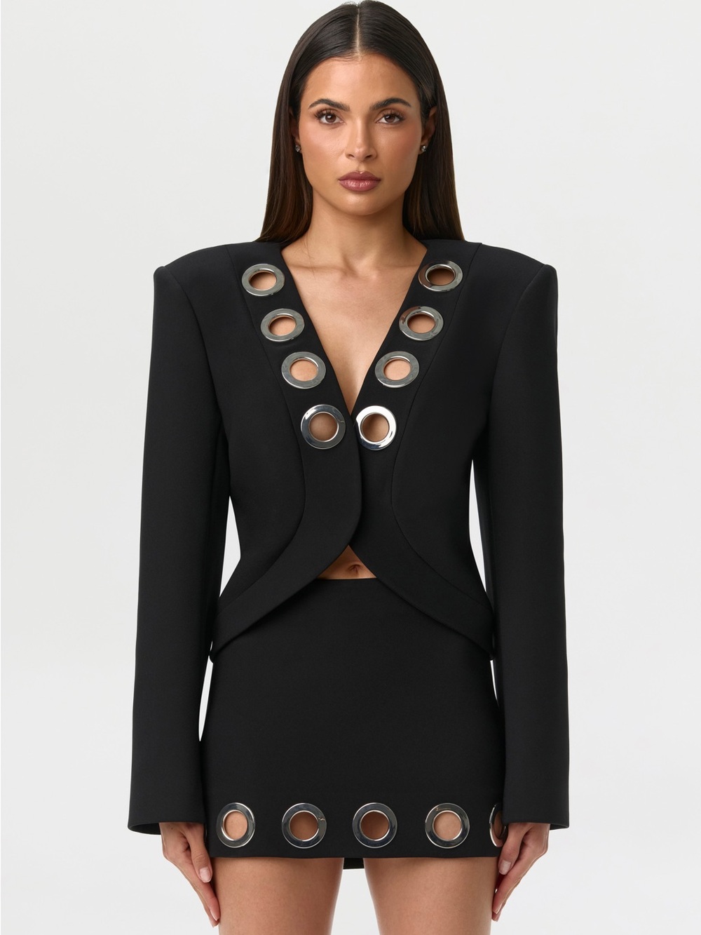 naked wardrobe Black Blazer with Silver Grommet Detail